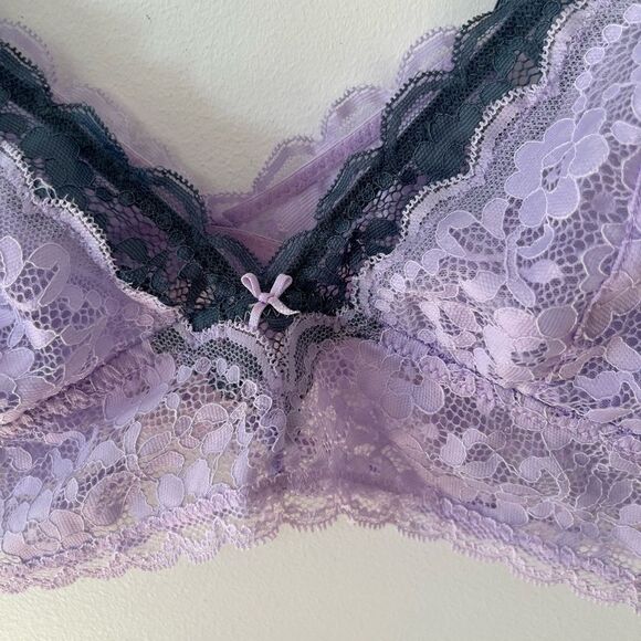 Rose + Vine Lavender Floral Lace Lightly Lined Soft Cup Bralette Bra - Picture 8 of 10